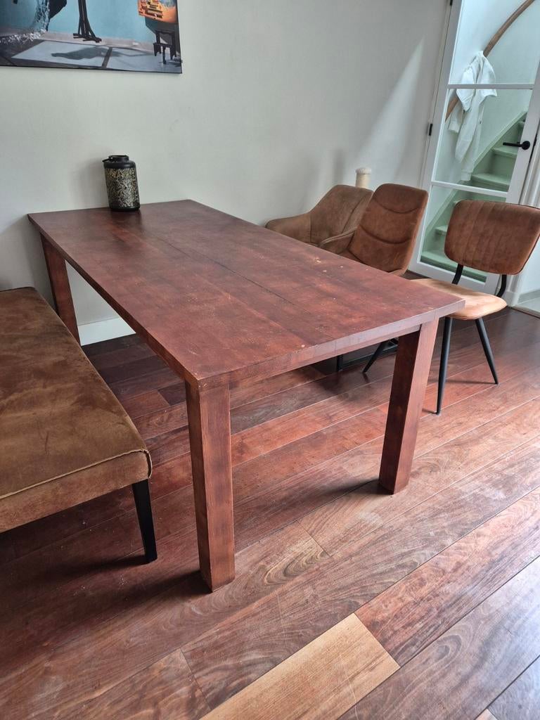 Stevige, massief houten eettafel 195x90 cm, Huis en Inrichting, Ophalen, Gebruikt, 50 tot 100 cm, Vijf personen of meer