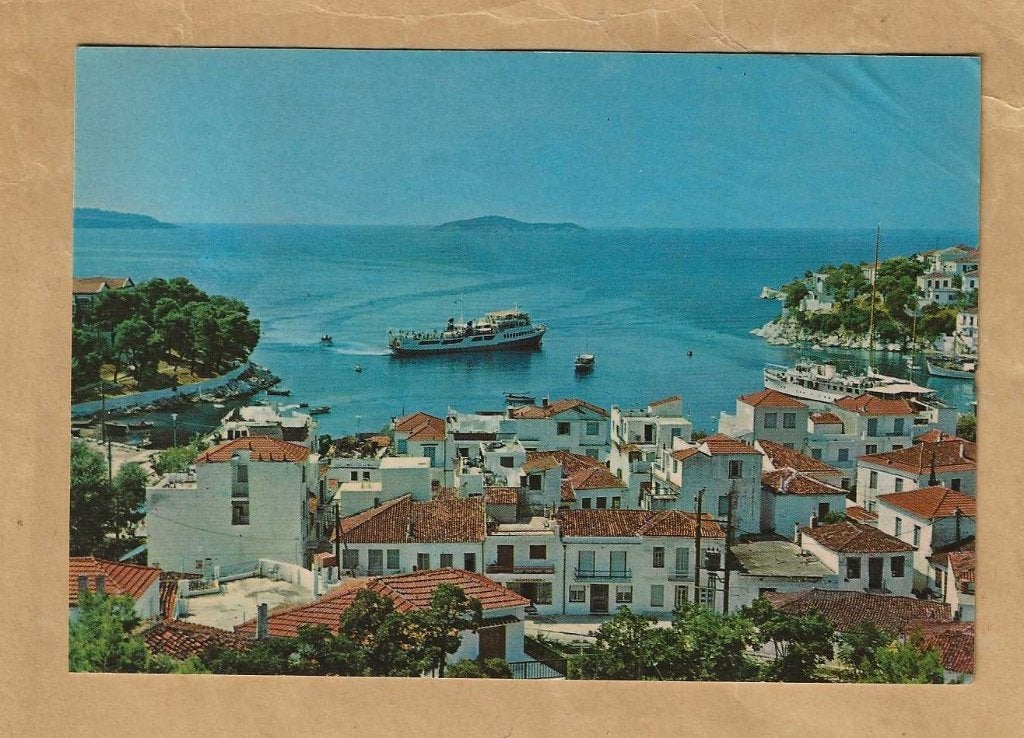 Ansichtkaart Skiathos Griekenland - Haven en Stad, Ophalen of Verzenden, 1980 tot heden, Gelopen, Overig Europa