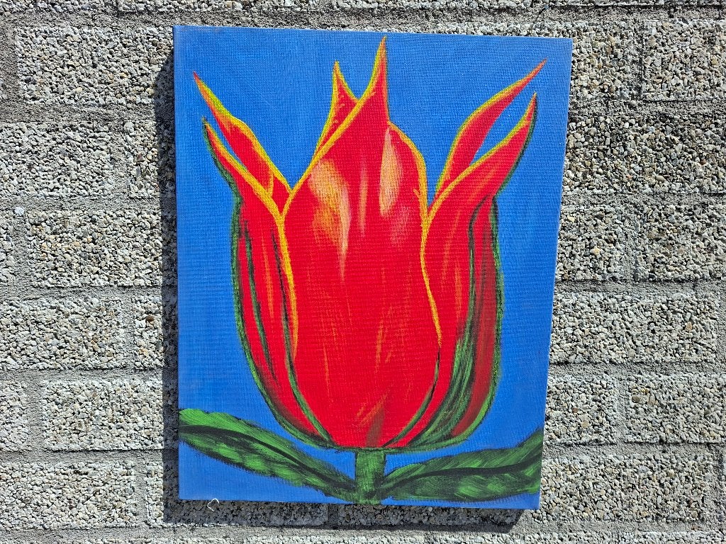 hand geschilderde tulp aart van den kamp harderwijk, Ophalen of Verzenden, Gebruikt, Minder dan 50 cm, Schilderij