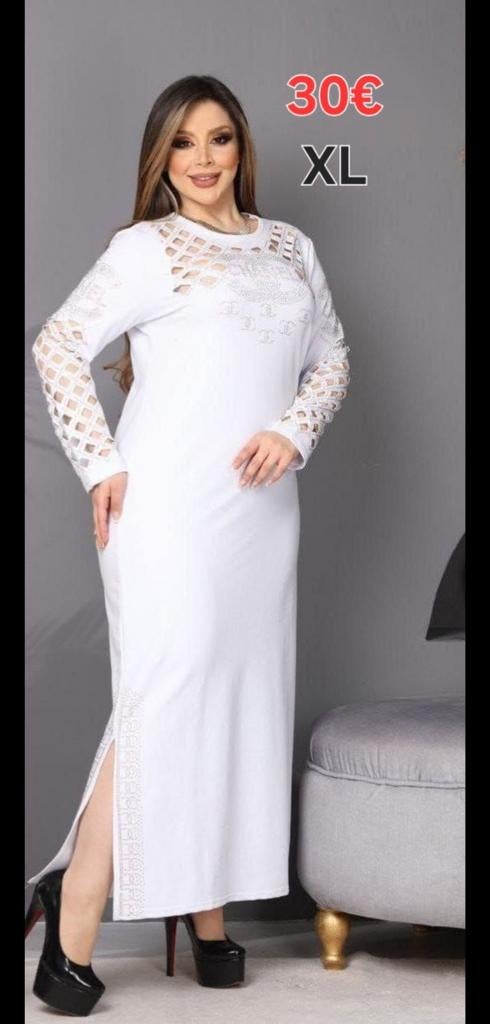Merkkleding en merktasen, Kleding | Dames, Jurken, Zo goed als nieuw, Maat 46/48 (XL) of groter, Wit, Onder de knie, Ophalen of Verzenden