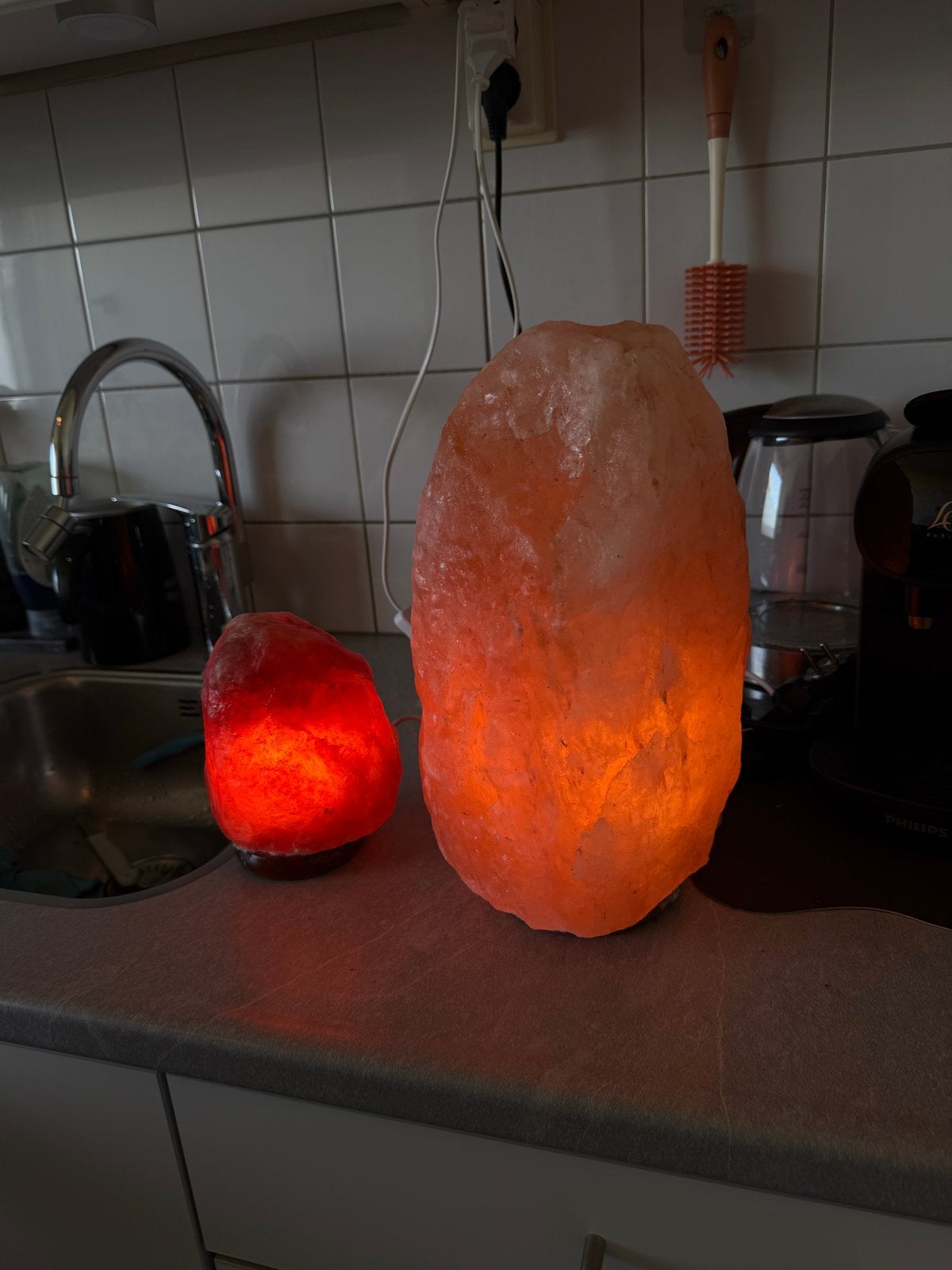 Himalaya Zoutlampen Set: Groot en Klein met Schakelaar, Gebruikt, Natuurlijk materiaal, Oranje, Ophalen