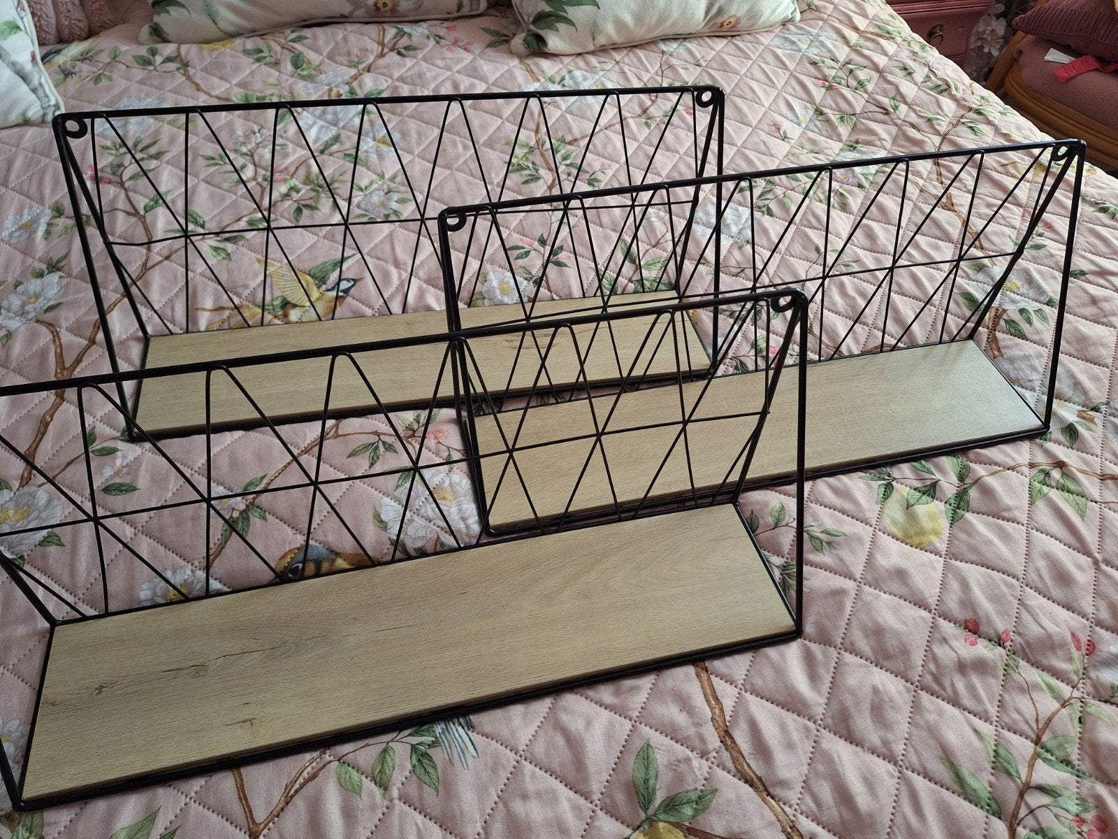 Set van 3 wandplanken met draadframe en houten plank, Ophalen, Gebruikt