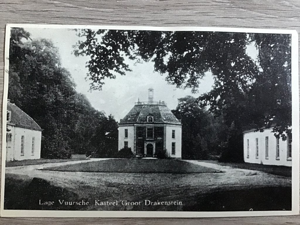 Oude ansicht Kasteel Groot Drakestein Lage Vuursche 1956, Ophalen of Verzenden, 1940 tot 1960, Gelopen, Utrecht