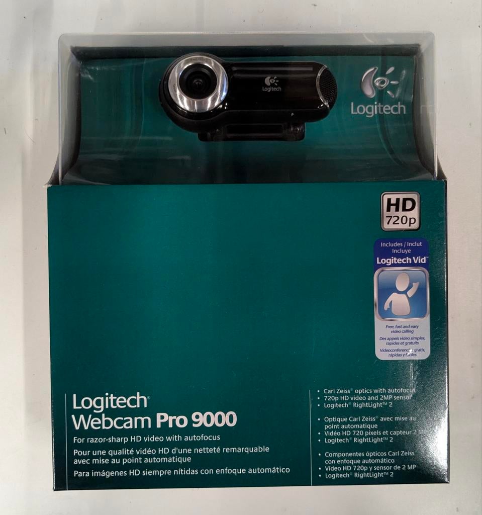Logitech Webcam Pro 9000 HD 720p met autofocus, MacOS, Logitech, Zoomfunctie, Nieuw