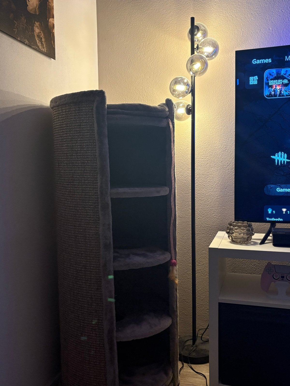 Moderne vloerlamp met 5 glazen bollen, Ophalen, Zo goed als nieuw, Metaal, 150 tot 200 cm