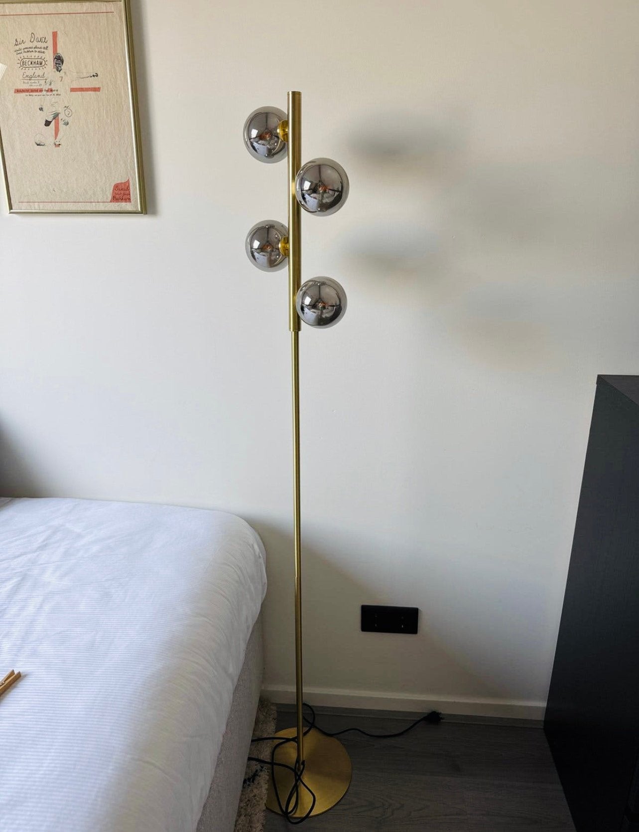 Messing vloerlamp met 4 lichtbollen, dimbaar, Ophalen, Zo goed als nieuw, 150 tot 200 cm