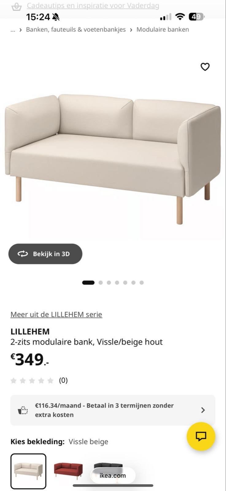 Gratis IKEA Lillehem bank - Goede staat, inclusief bankhoes, Ophalen, Gebruikt, 150 tot 200 cm, Tweepersoons