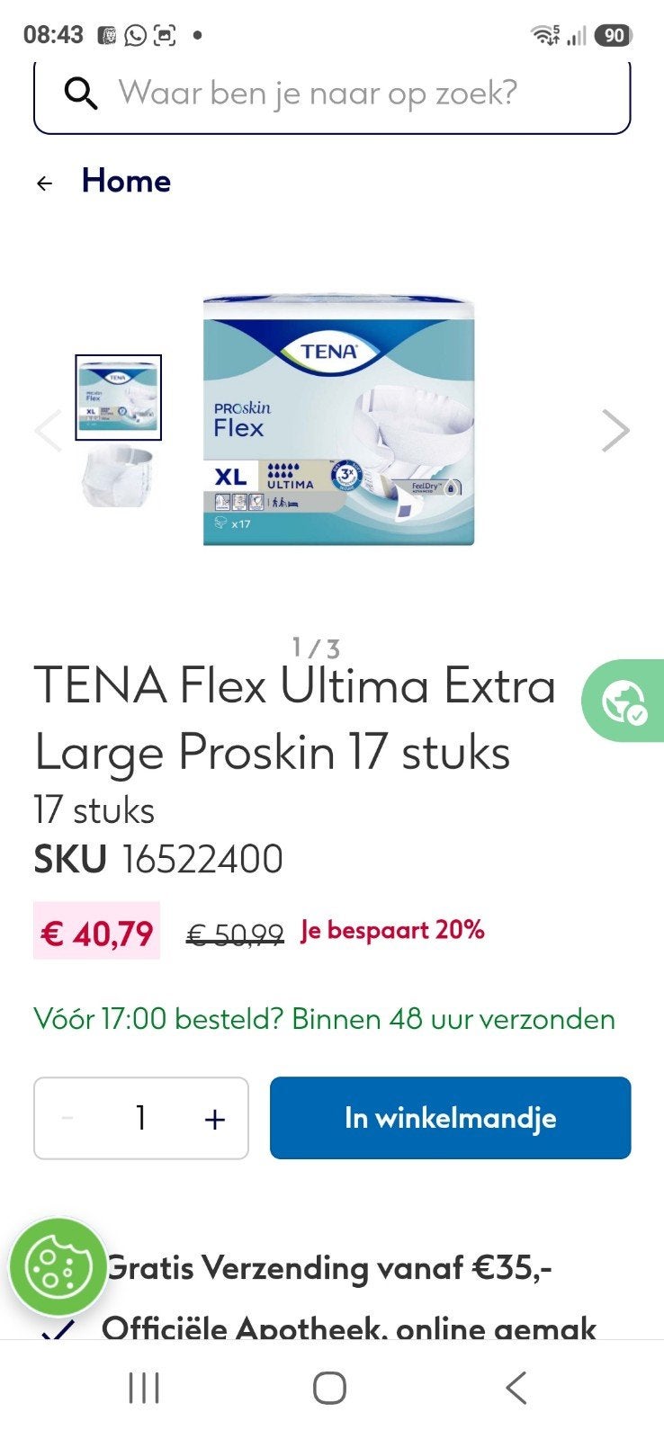 2 pk Tena/ incontinentieverband/ luier, Diversen, Verpleegmiddelen, Ophalen