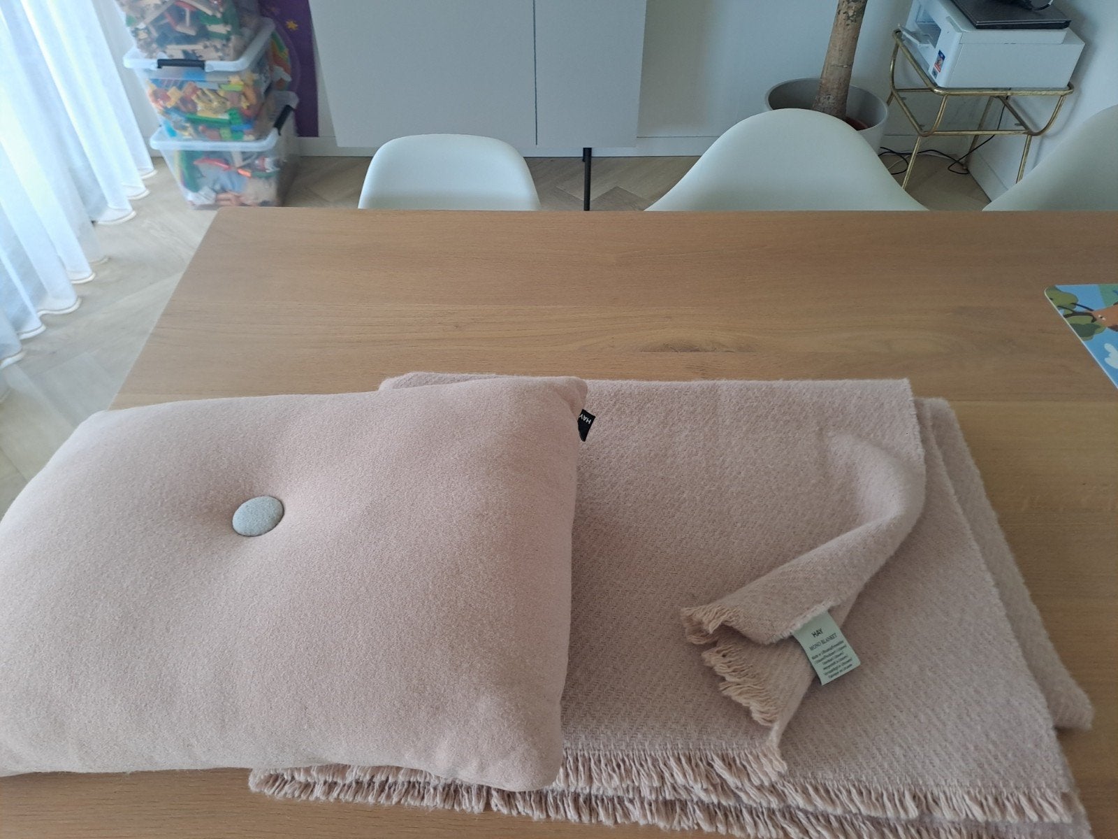 Hay wollen plaid en kussen, Ophalen of Verzenden, Gebruikt, Roze, Rechthoekig