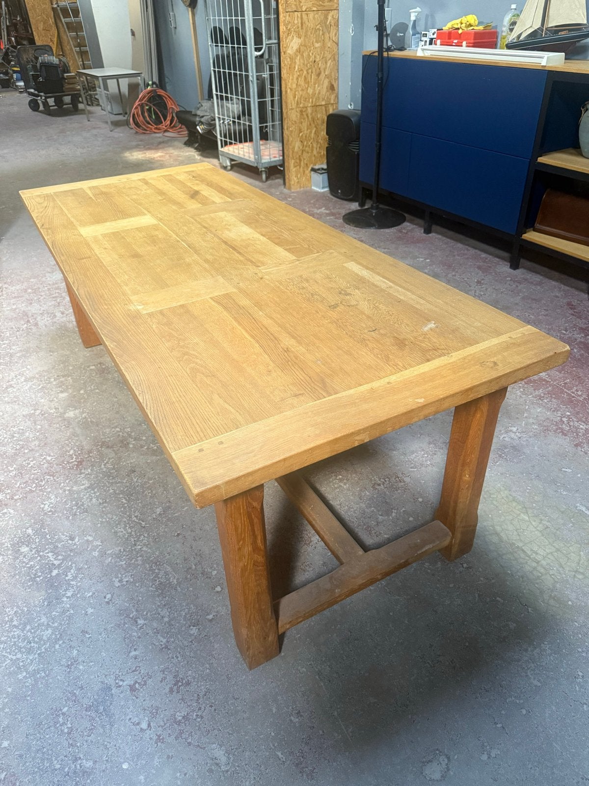 Massief eikenhouten eettafel - uitschuifbaar tot 320 cm, Ophalen, Gebruikt, Eikenhout, 200 cm of meer