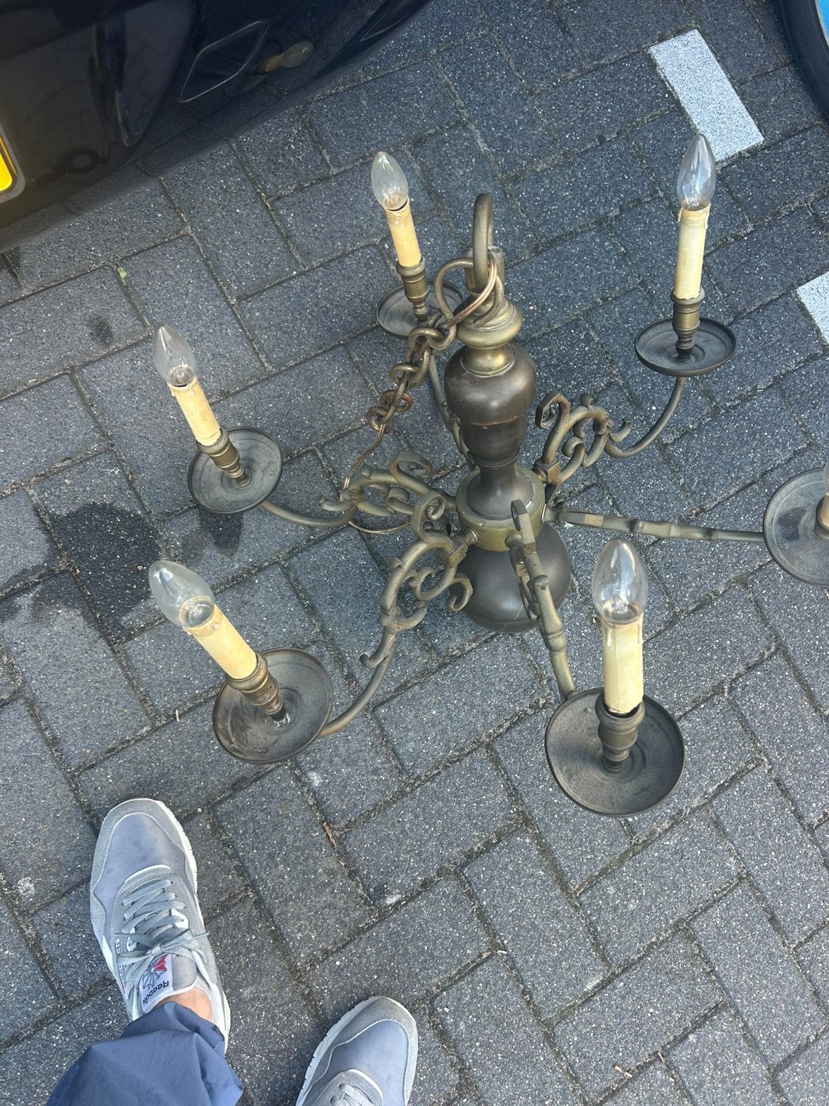 Werkende antieke zware koperen kroonluchter, Antiek en Kunst, Ophalen