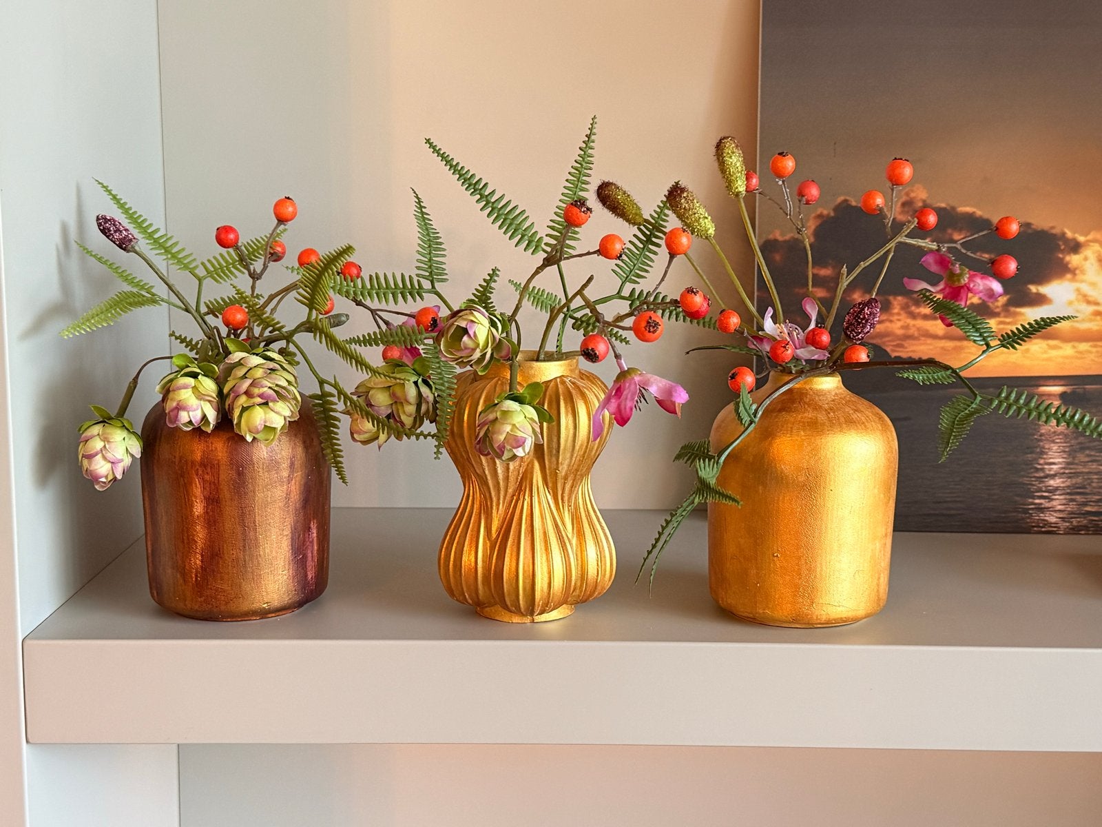 Vaasjes met kunstbloemen - Diverse hoogtes (6,5-9,5 cm), Inclusief decoratie, Nieuw, Ophalen of Verzenden, Steen/keramiek