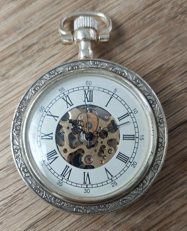 vintage heritage zakhorloge verzilverd heritage horloge, Ophalen of Verzenden, Staal, Overige merken