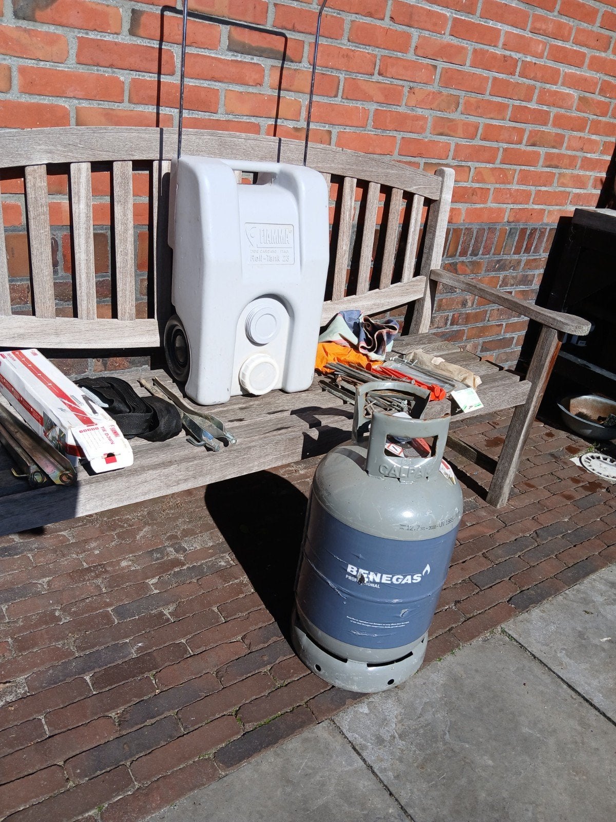 volle propaangasfles, afvalwater tank, stormband voortentm, Caravans en Kamperen, Ophalen of Verzenden, Zo goed als nieuw