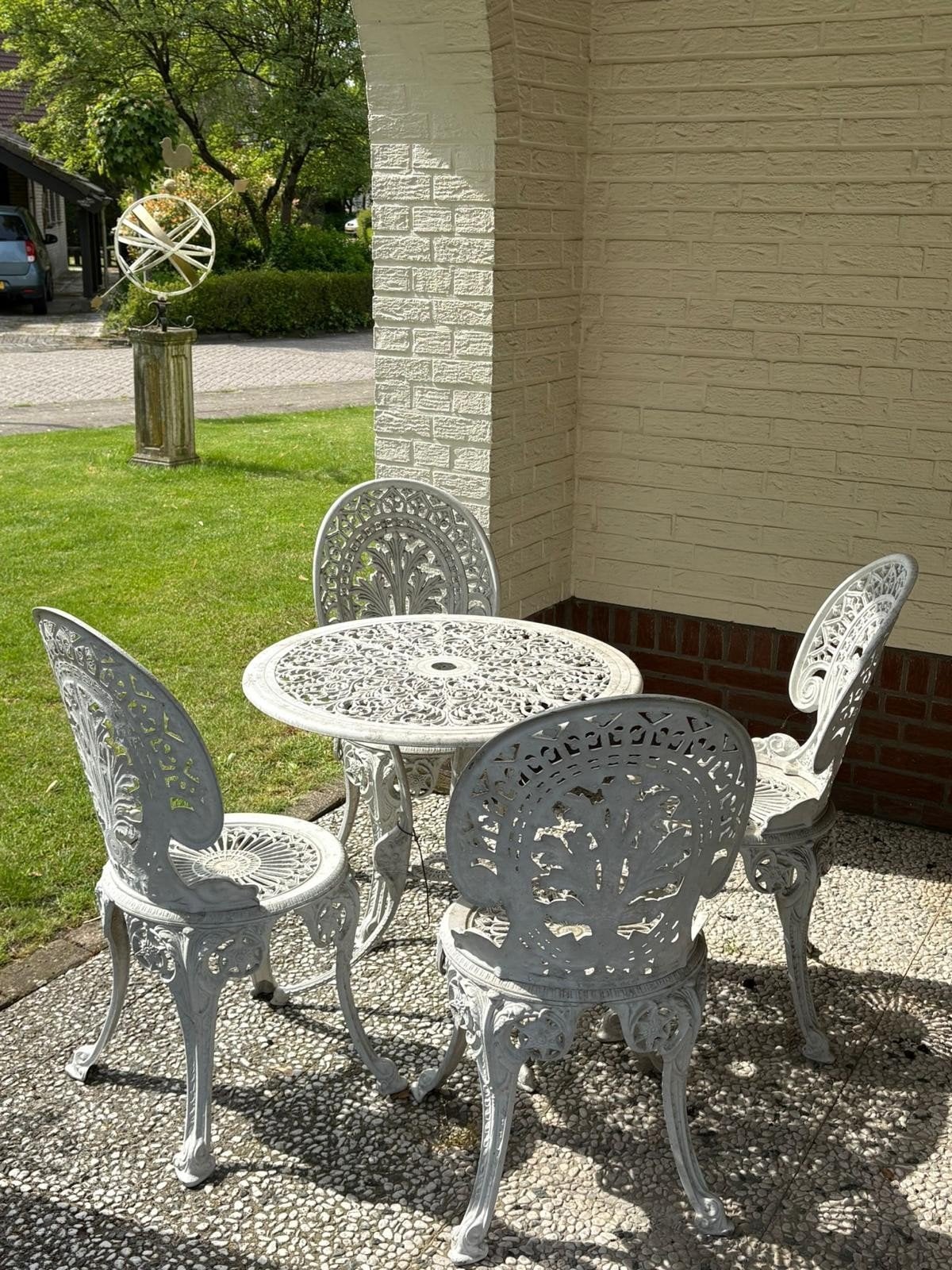 Gietijzeren franse tuinset - 4 stoelen en tafel, Tuin en Terras, Ophalen, Gebruikt, Tuinset, Eettafel
