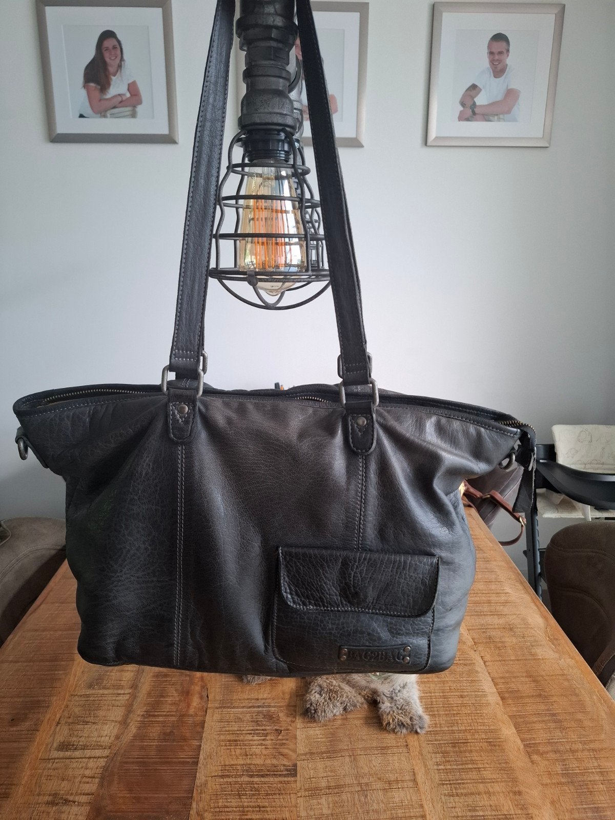 Bag2Bag Leren Handtas/Shopper donker grijs, Ophalen of Verzenden, Gebruikt, Zwart, Handtas