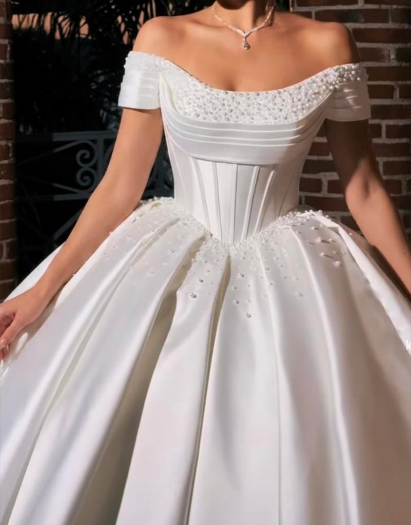 Witte Prinsessenjurk met Parels (maat 38/40), Kleding | Dames, Trouwkleding en Trouwaccessoires, Zo goed als nieuw, Trouwjurk