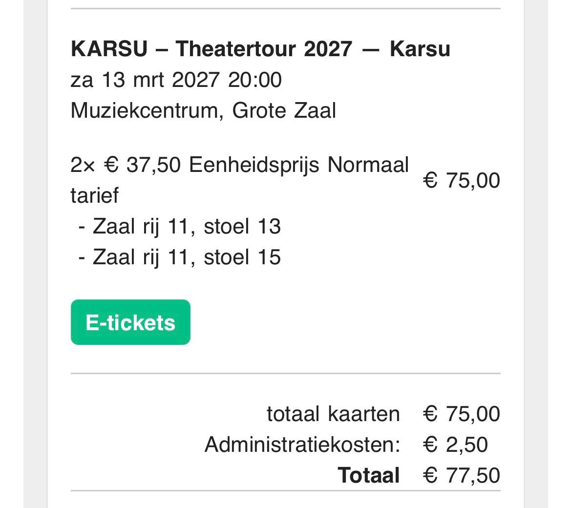 2 kaarten Karsu Wilminktheater Enschede, Drie personen of meer, Overige soorten
