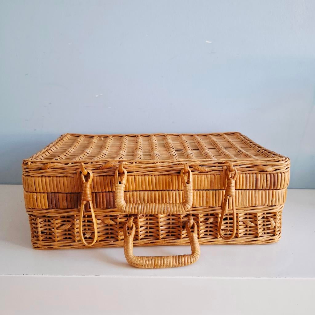 Vintage rieten mand/koffertje, Huis en Inrichting, Woonaccessoires | Schalen en Manden, Gebruikt, Mand, Ophalen of Verzenden, Riet