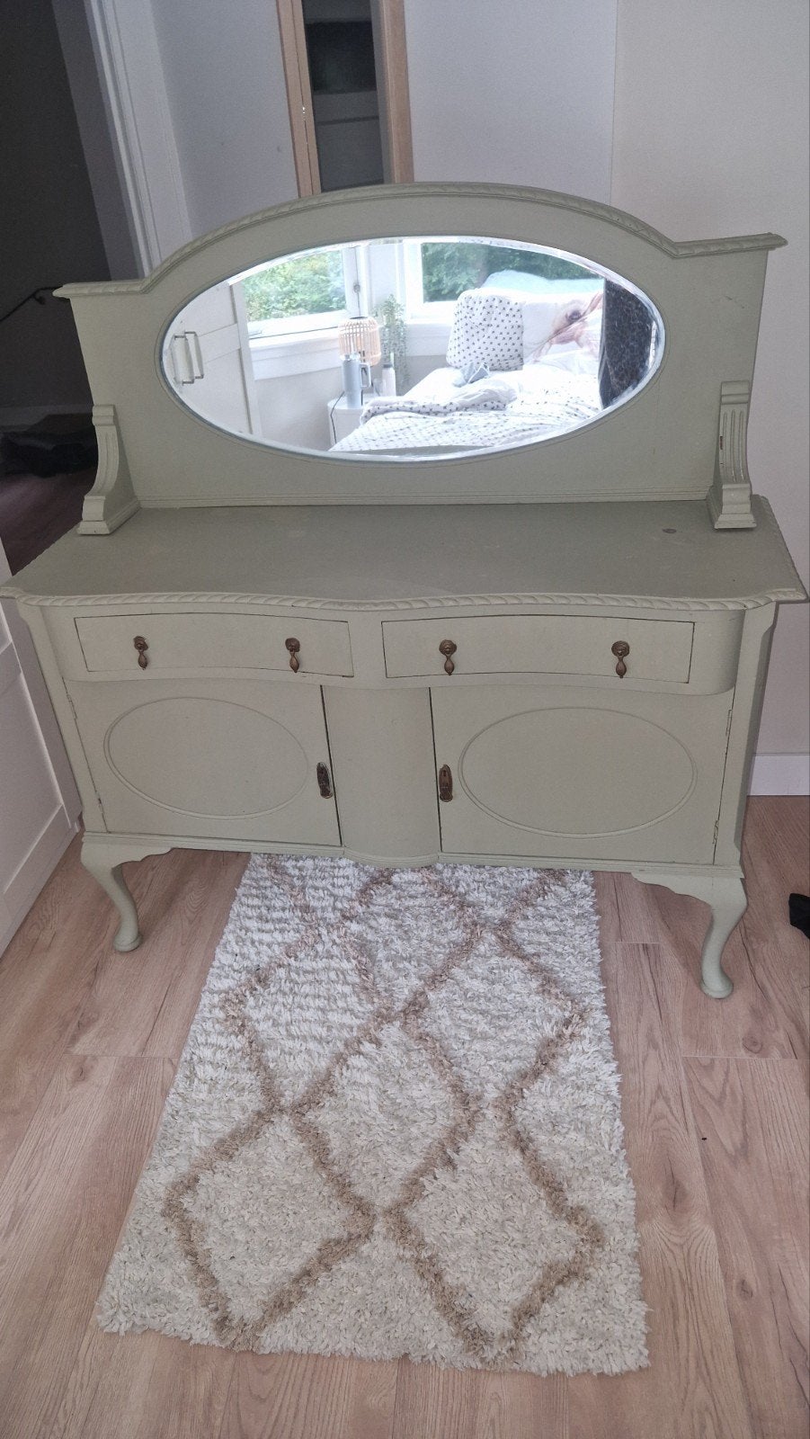 Prachtig Dressoir met Spiegelkap - Vergrijsd Groen, Ophalen, Gebruikt, 25 tot 50 cm