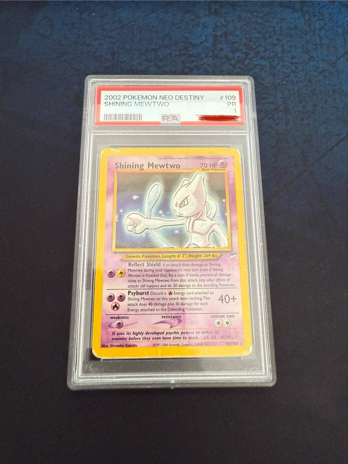 Shining Mewtwo 2002 Neo Destiny PSA 1 Pokémon Kaart, Ophalen of Verzenden, Gebruikt, Losse kaart