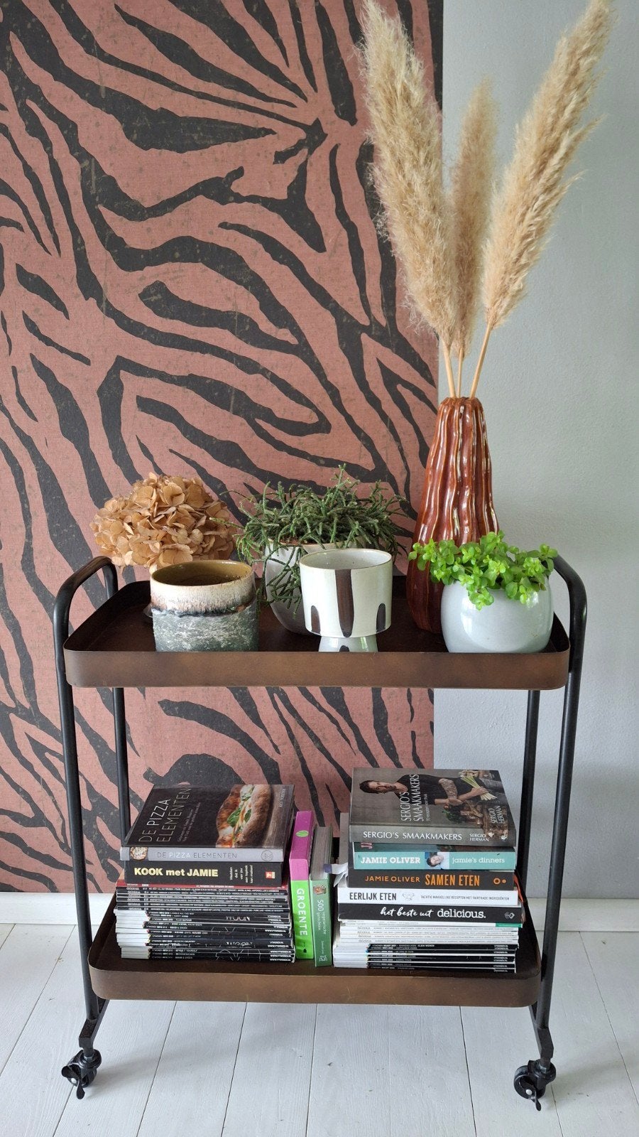 Vintage serveerwagen/trolley met twee bladen, Ophalen, Gebruikt, Metaal of Aluminium, Vintage, Industrieel