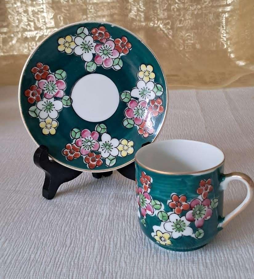 Antiek Japans eierschaal kop en schoteltje lithofaan Geisha, Ophalen of Verzenden