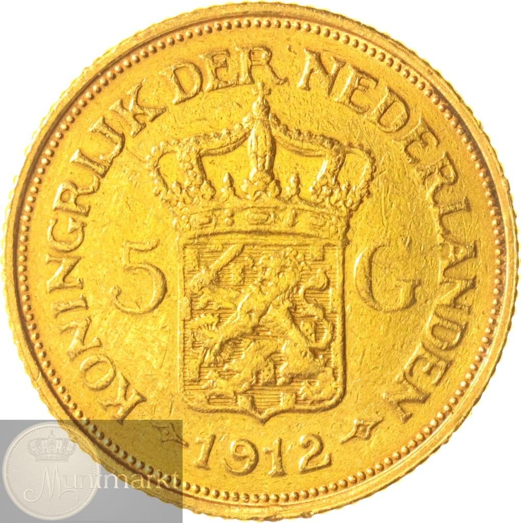 Nederland - 5 gulden / gouden vijfje 1912 Wilhelmina #3, Postzegels en Munten, Munten | Nederland, 5 gulden, Koningin Wilhelmina