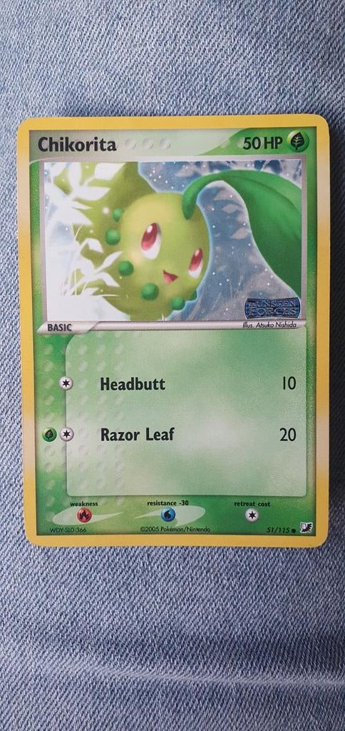 Chikorita 51/115 unseen forces holo pokemon kaart, Ophalen of Verzenden, Zo goed als nieuw