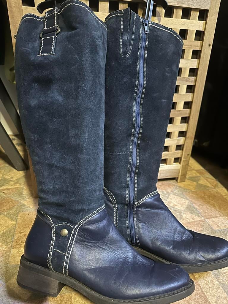 Donkerblauwe leren laarzen, maat 39, Kleding | Dames, Schoenen, Hoge laarzen, Blauw, Ophalen of Verzenden, Gedragen