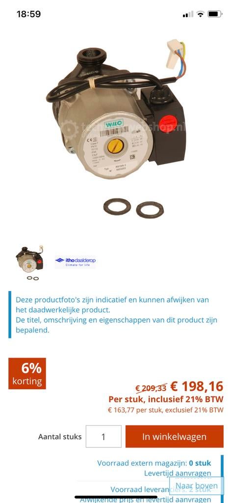 Itho daalderop pomp cv ketel pomp 8781465, Doe-het-zelf en Verbouw, Verwarming en Radiatoren, Ophalen of Verzenden, Nieuw
