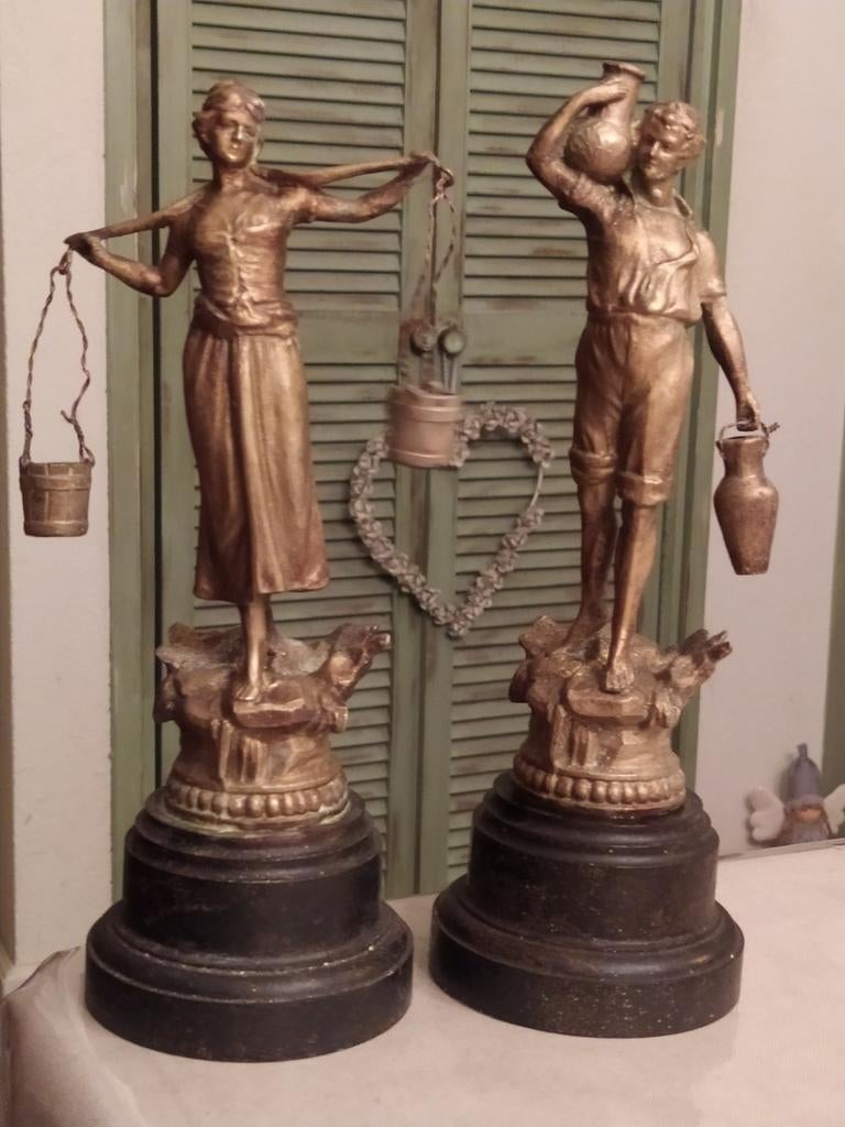 Art Nouveau paar spelter figuren water dragers, Ophalen of Verzenden