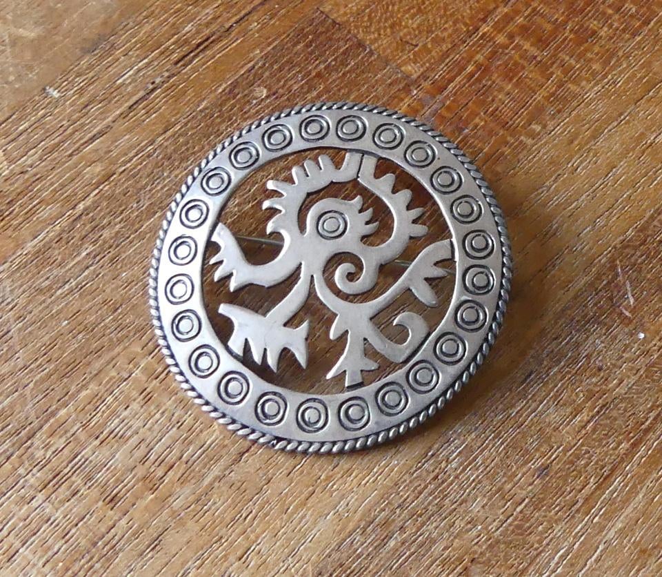 Mexicaanse broche zilver hanger Taxco Mexico zonnewijzer, 4 tot 7 cm, Gebruikt, Ophalen of Verzenden, Zilver
