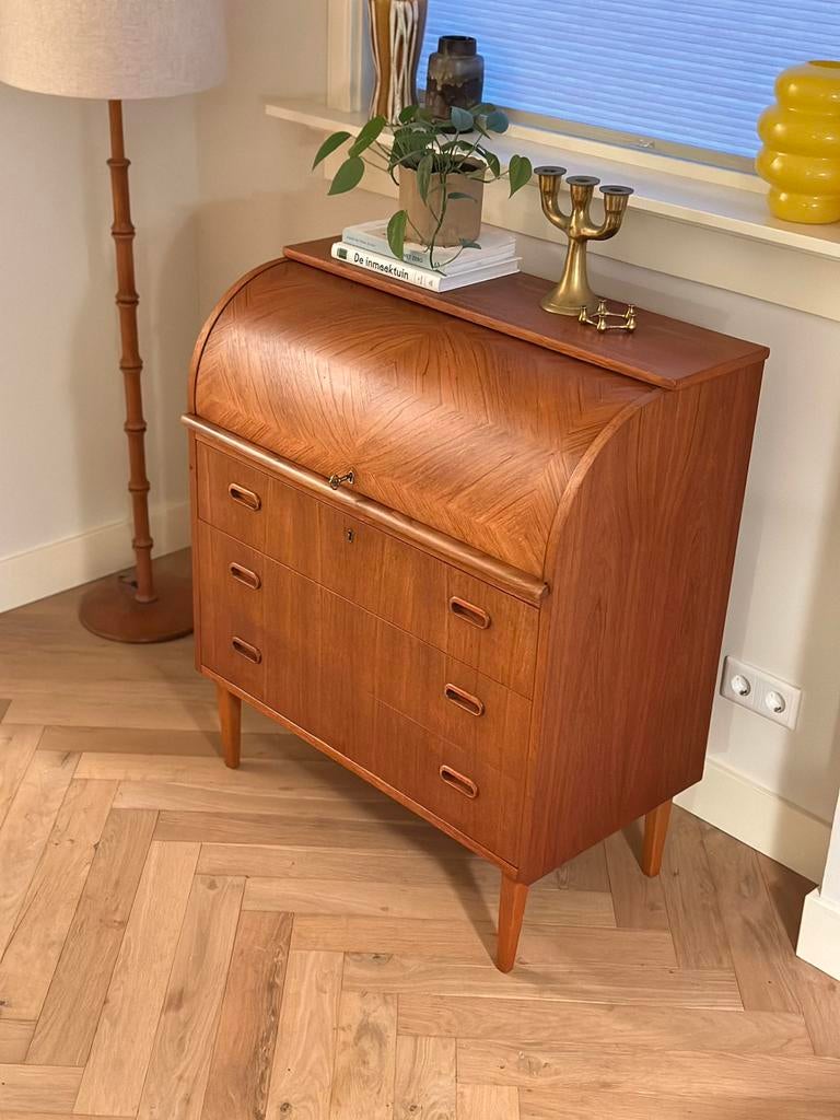 Vintage secretaire hout ingelegd jaren 50/60 Deens, Ophalen of Verzenden, Gebruikt, Vintage