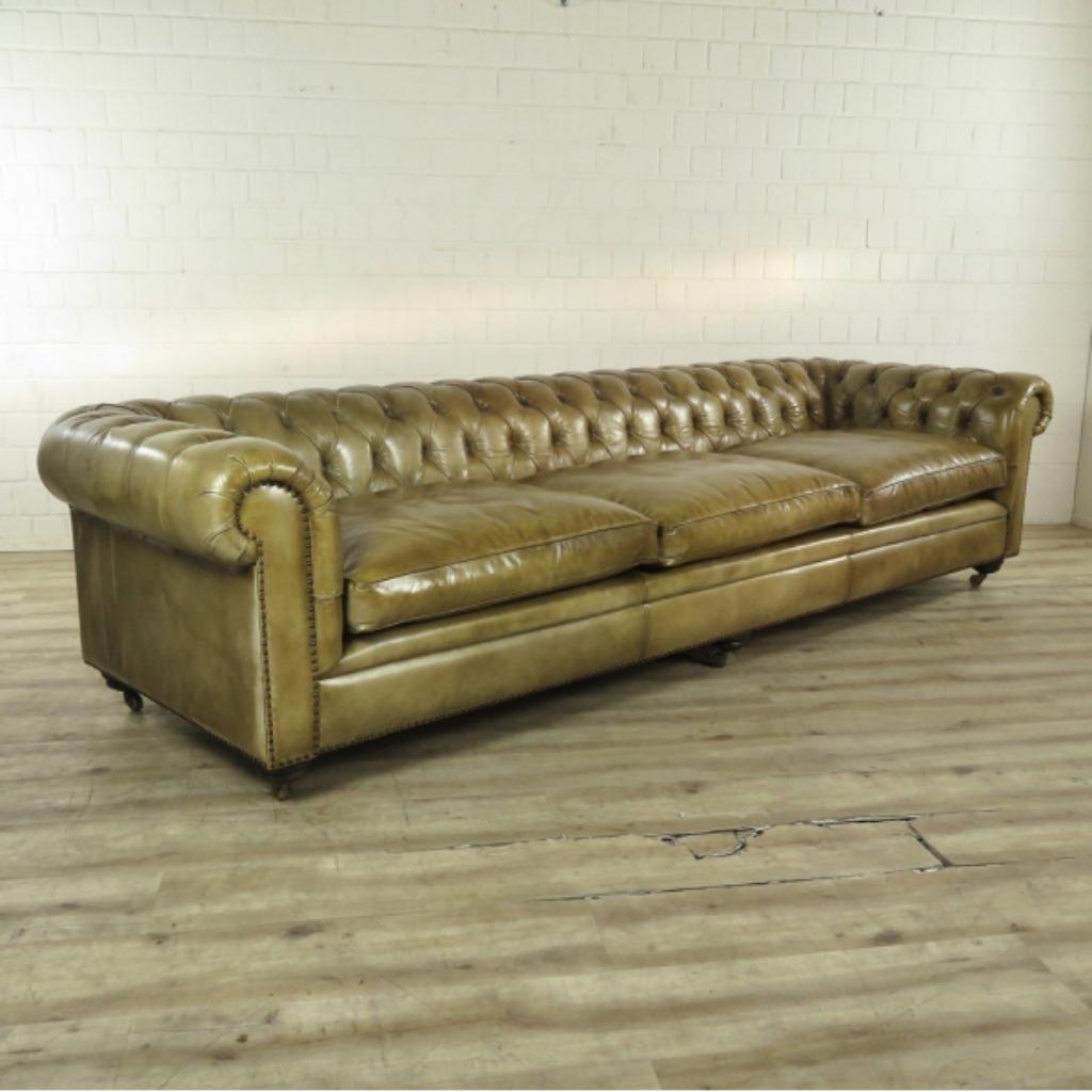 Chesterfield meubelen, rundleder, op voorraad, Ophalen of Verzenden, Vierpersoons of meer, Rechte bank, Leer