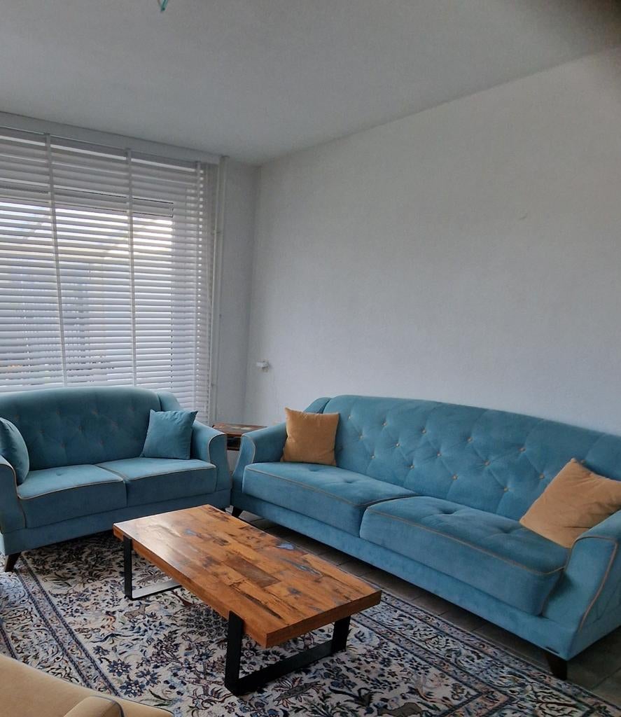 Stijlvolle blauwe bankstel set van Istikbal, Ophalen, Minder dan 75 cm, Zo goed als nieuw, Rechte bank