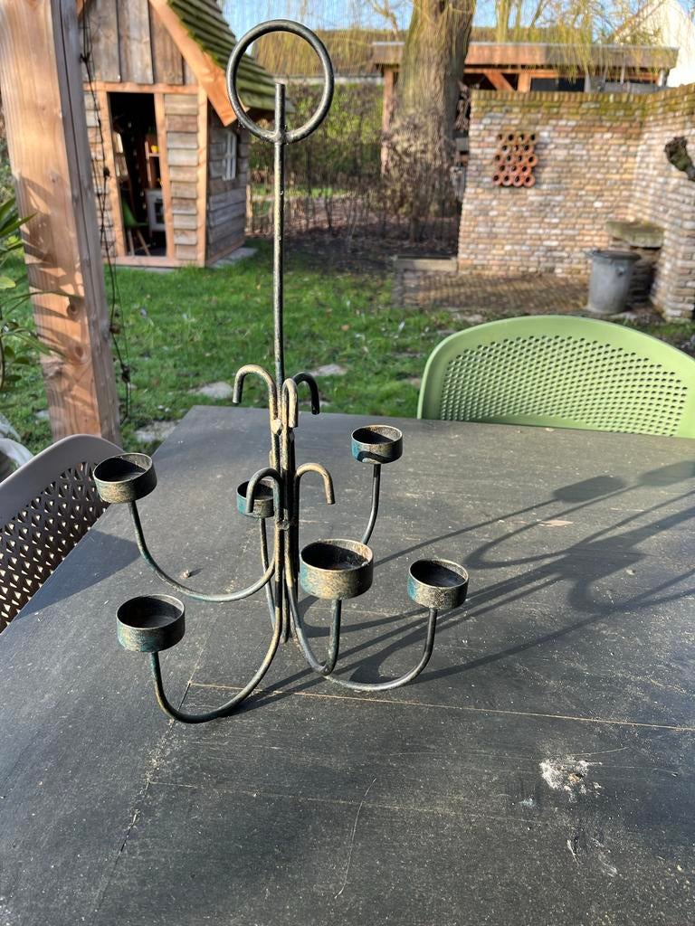 Brocante Hangkandelaar voor 6 Theelichtjes, Huis en Inrichting, Woonaccessoires | Kandelaars en Kaarsen, Gebruikt, 25 tot 50 cm