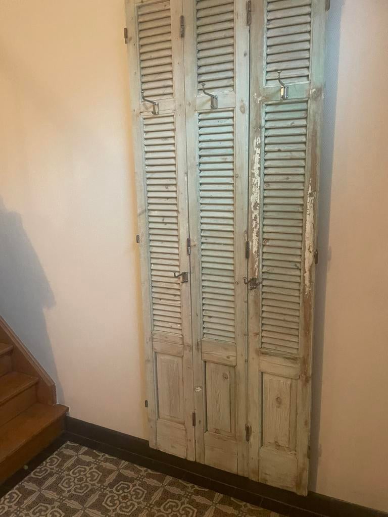 Brocante Franse deuren of luiken als kapstok, Ophalen, Hout, Wandkapstok, Minder dan 100 cm