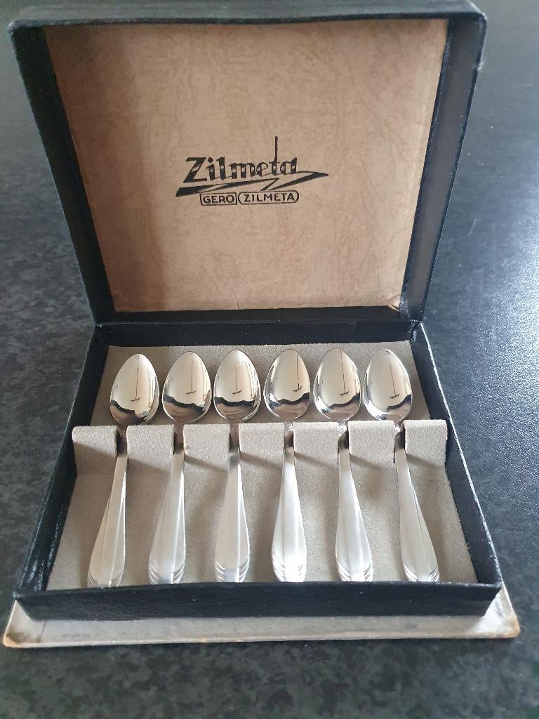 Vintage GERO-Zilmeta "advokaat" lepeltjes in originele doos, Antiek en Kunst, Ophalen