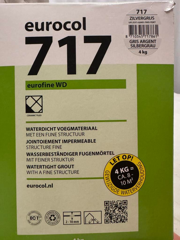 Eurocol 717 Zilvergrijs Voegmateriaal - Nieuw, Doe-het-zelf en Verbouw, Tegels, Overige materialen, Overige typen, Nieuw, Ophalen of Verzenden
