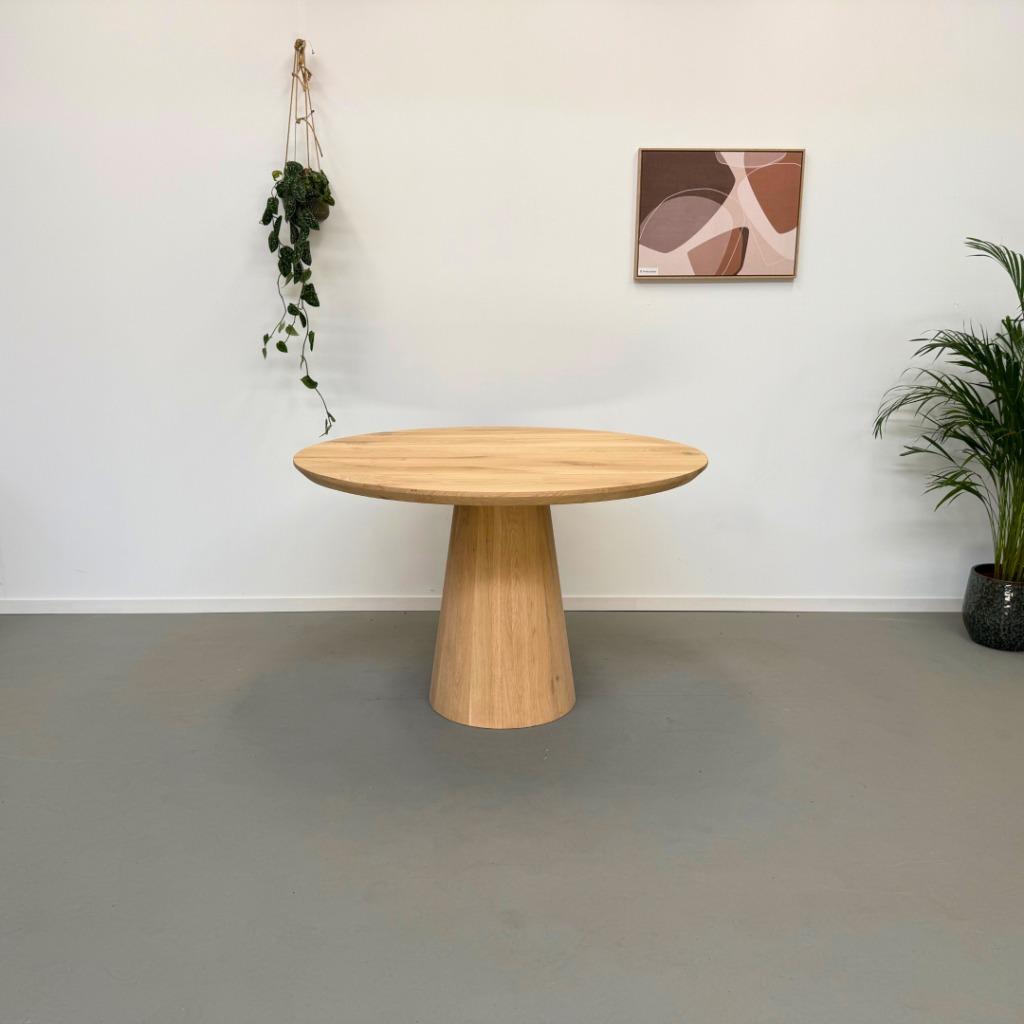 Massief eiken ronde eettafel 100 tot 160cm -Direct leverbaar, Huis en Inrichting, Design, Rond, Nieuw, Ophalen of Verzenden