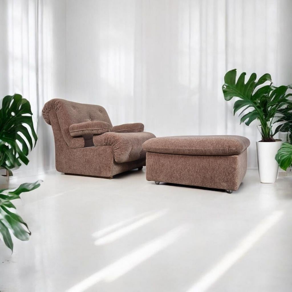 Vintage jaren 70 2x fauteuil + 1 ottoman modulair relaxstoel, Ophalen, 75 tot 100 cm, Zo goed als nieuw, Ligne Roset, Italiaans design, jaren 60 80 zetel