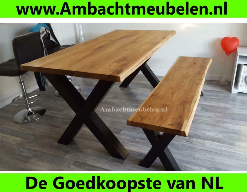 STOERE Eikenhouten Tafels Tafelbladen INDUSTRIELE ONDERSTEL, Ophalen of Verzenden, Nieuw, Eikenhout, 200 cm of meer