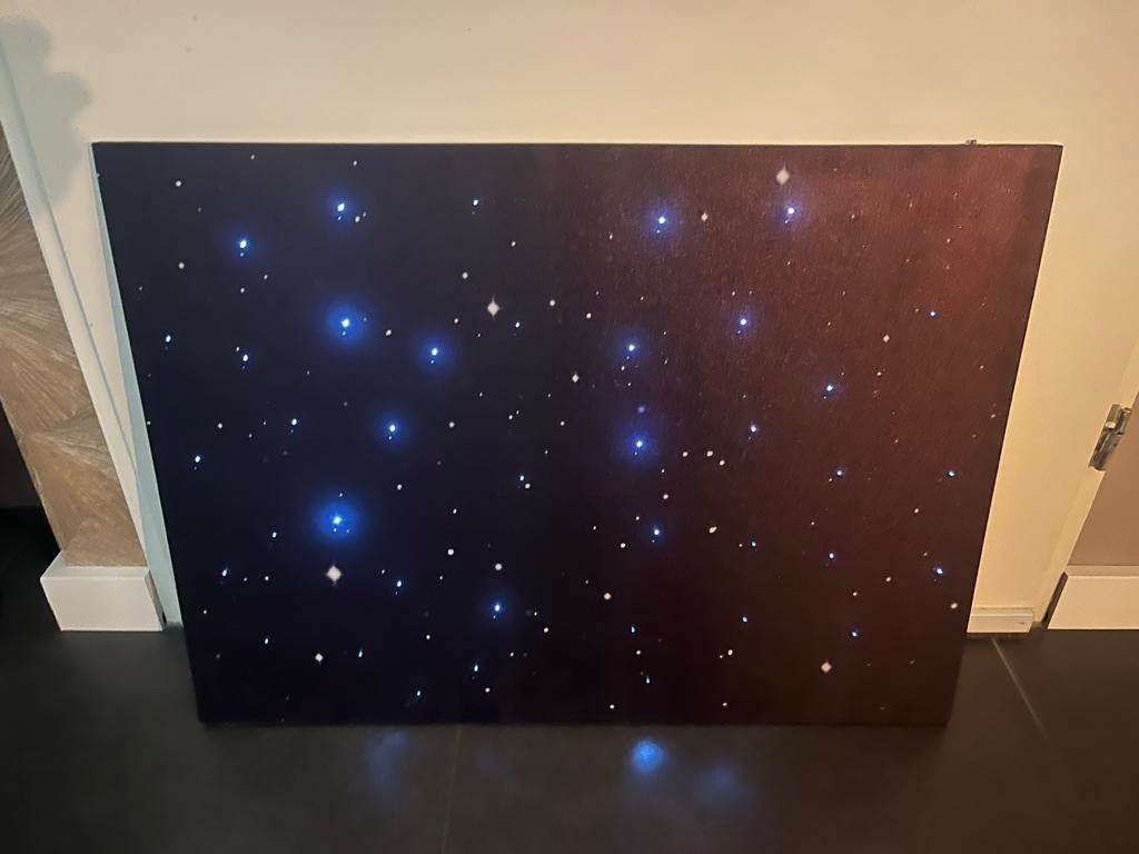 2 STUKS CANVAS DOEK STERRENHEMEL MET LED LAMPJES, Ophalen, Zo goed als nieuw, Minder dan 50 cm, Schilderij