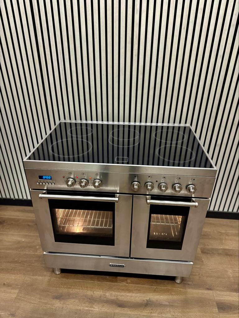 Luxe Fratelli Onofri Fornuis keramisch 5 zones RVS 90 cm, Fornello Esperta, Ophalen of Verzenden, Zo goed als nieuw, Energieklasse A of zuiniger