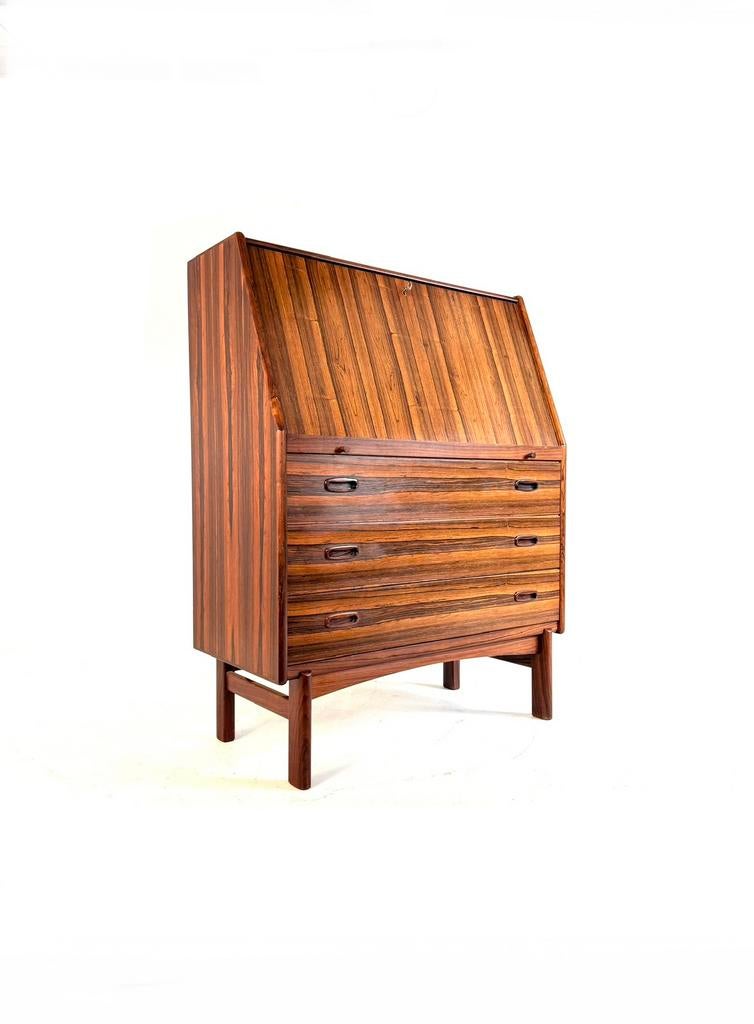 Vintage Pallisander secretaire, Bernhard Pedersen & Son ‘60, Ophalen of Verzenden, Zo goed als nieuw, Vintage retro buisframe design rotan webbing papercord deens