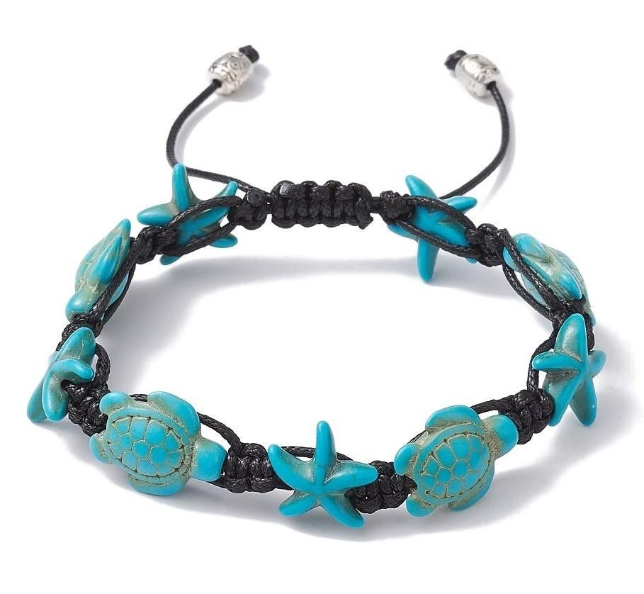 Verstelbare armband met turquoise natuurstenen schildpadjes, Overige materialen, Blauw, SINO-SEAR GmbH, Feuerbachstrasse 11, 14471 Potsdam, Germany