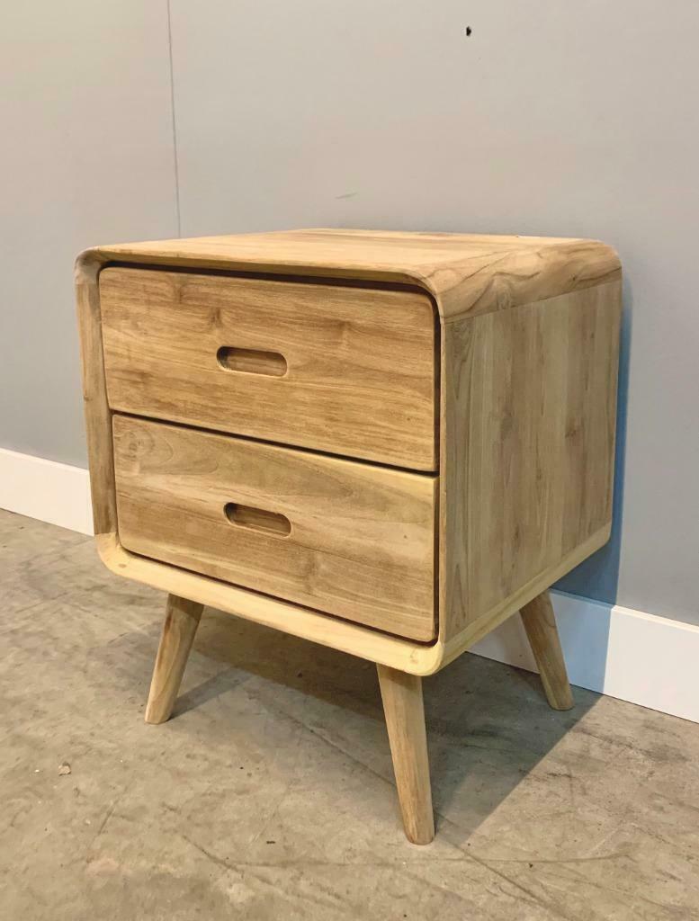 Retro nachtkast massief teakhout, Ophalen, Nieuw, 55 tot 70 cm, 45 tot 65 cm