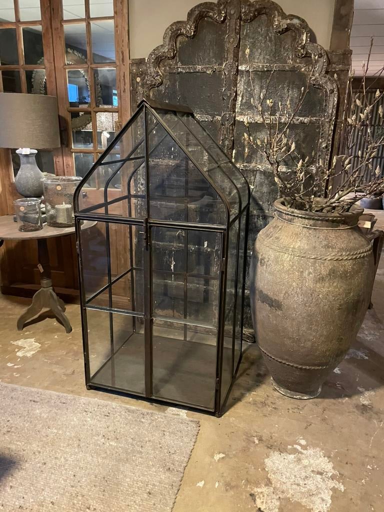 Glazen tuinkas kast tuin serre glas metaal vintage landelijk, Ophalen of Verzenden, Glas, Gebruikt, Aluminium