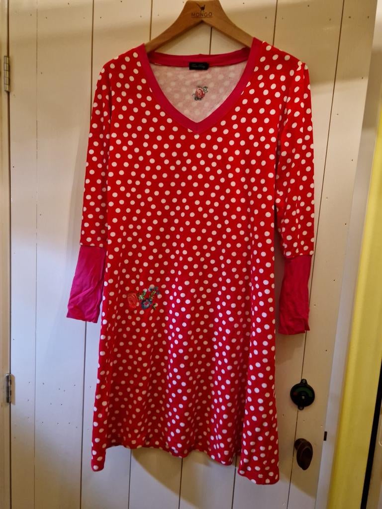 TANTE BETSY JURK 🍄 MAAT L POLKADOT ROOD MET STIPPEN DOTS, Ophalen of Verzenden, Zo goed als nieuw, Rood, Knielengte